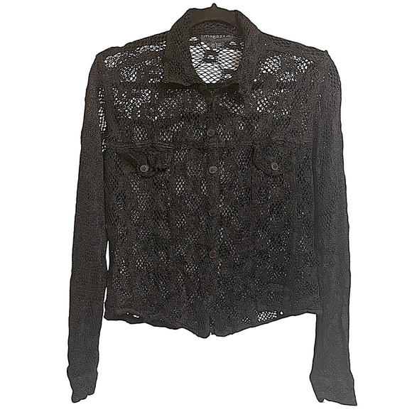 Magazine Tops - Magazine Black Crochet Long Sleeve Blouse Whimsigoth Grunge Goth Y2K 90s L